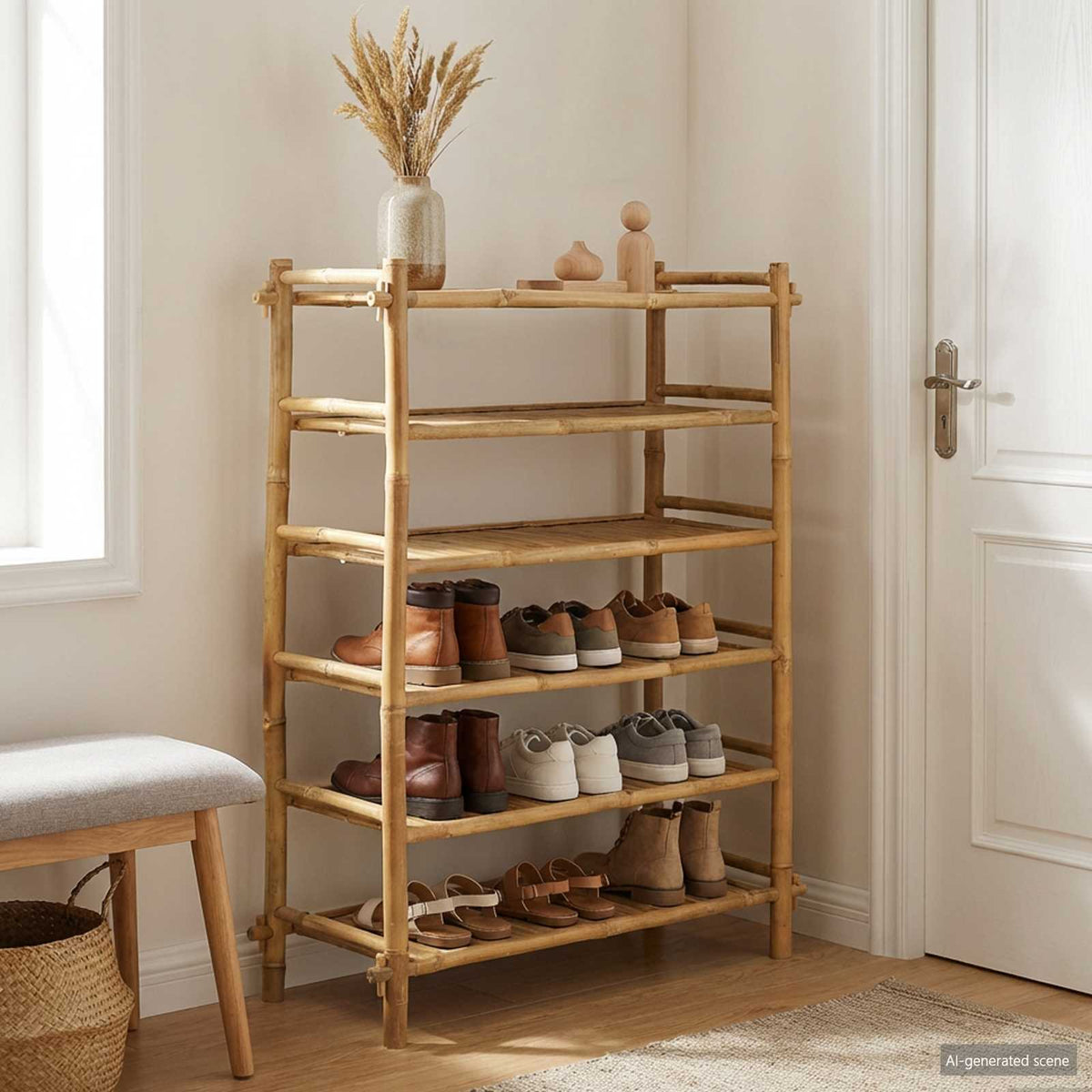 Schoenenrek met plank Naturel 6-laags Bamboe is nu te koop bij PeponiXL, paradijselijk wonen!