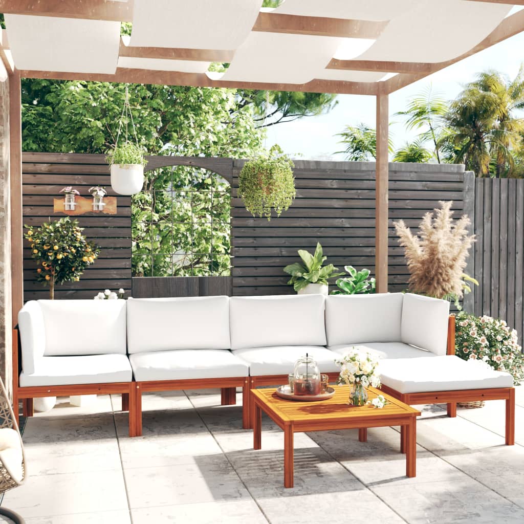 6-delige tuinloungeset met kussens crèmekleurig acaciahout en touw is nu te koop bij PeponiXL, paradijselijk wonen!