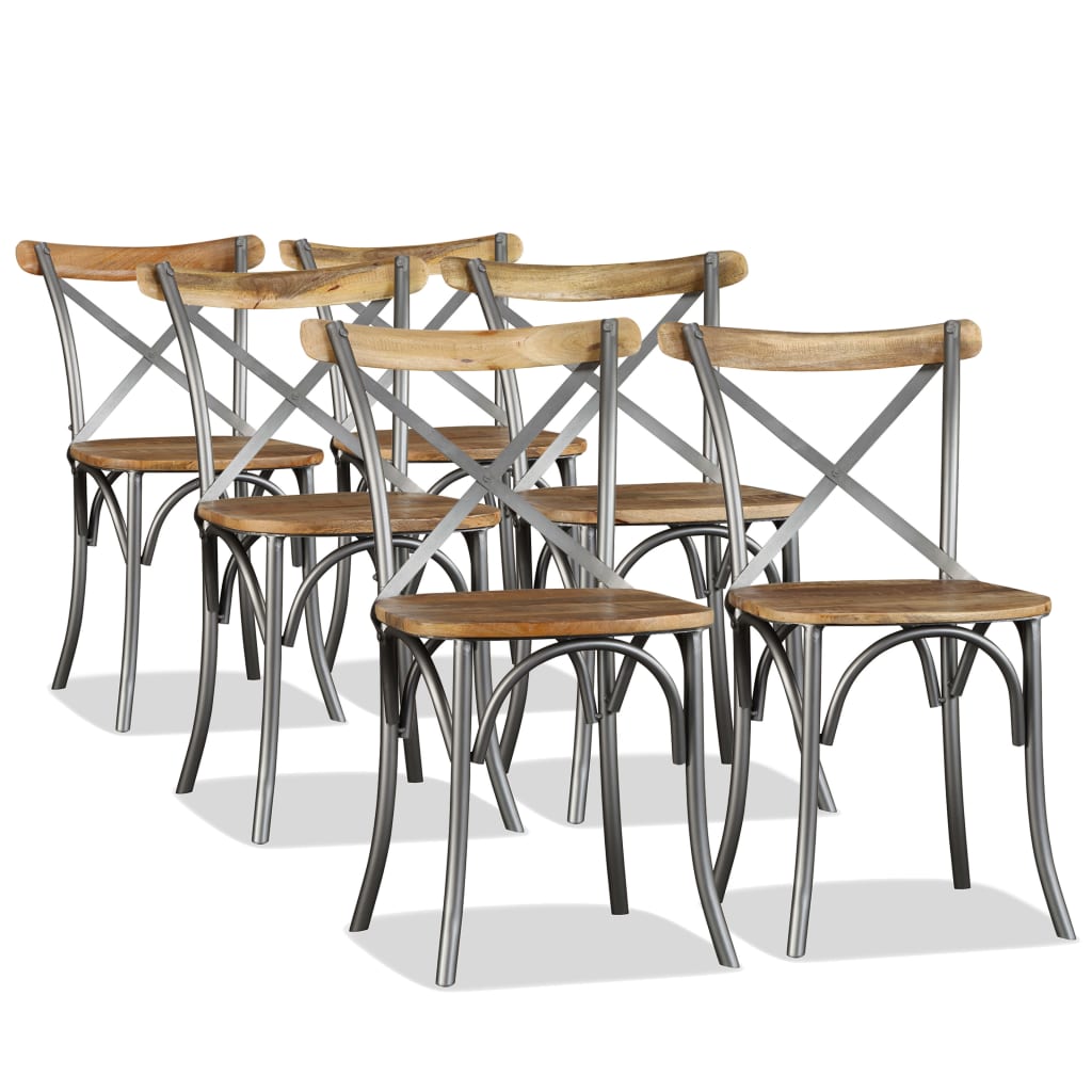Eetkamerstoelen massief mangohout en stalen rugleuning 6 st is nu te koop bij PeponiXL, paradijselijk wonen!