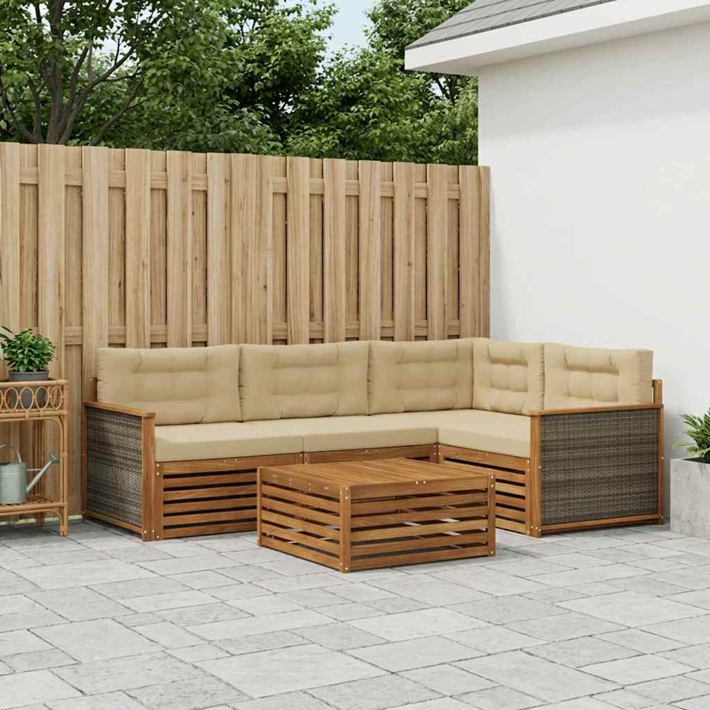 Buiten bankenset met kussen 5 pcs Natuurlijk en Beige is nu te koop bij PeponiXL, paradijselijk wonen!