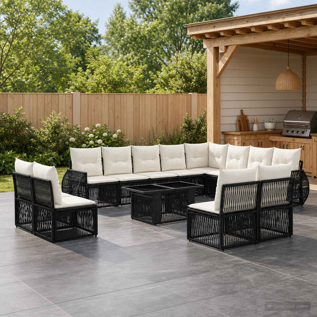 Tuinbankenset 13 st Zwart en Cream Wit poly rattan is nu te koop bij PeponiXL, paradijselijk wonen!