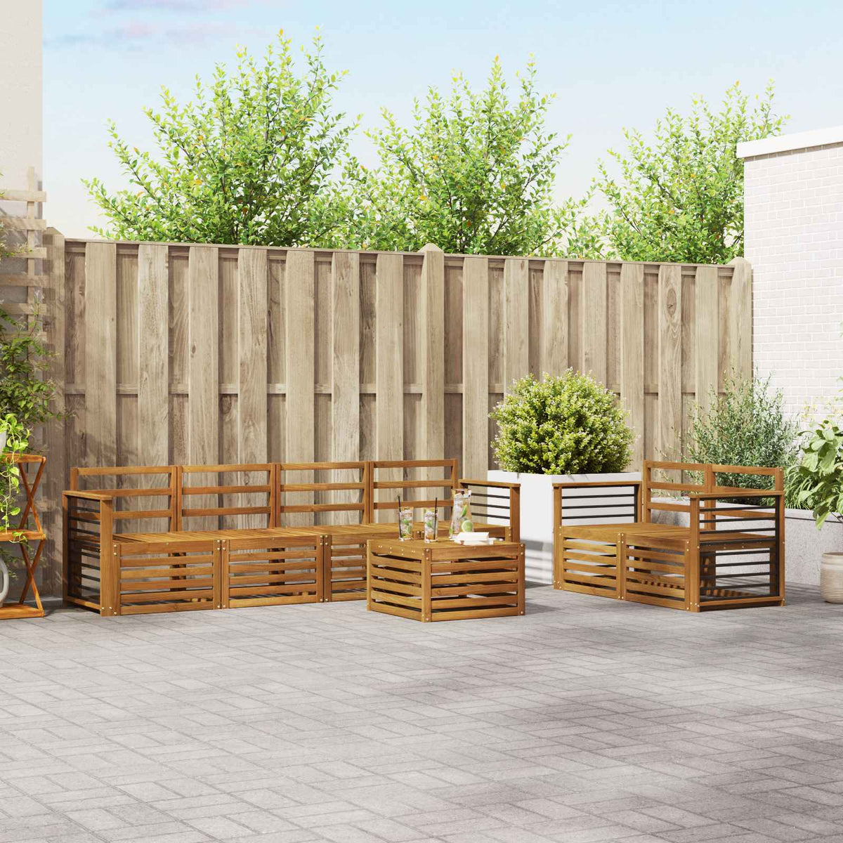 Sofa-Sets 7 pcs Naturel Massief Acaciahout is nu te koop bij PeponiXL, paradijselijk wonen!