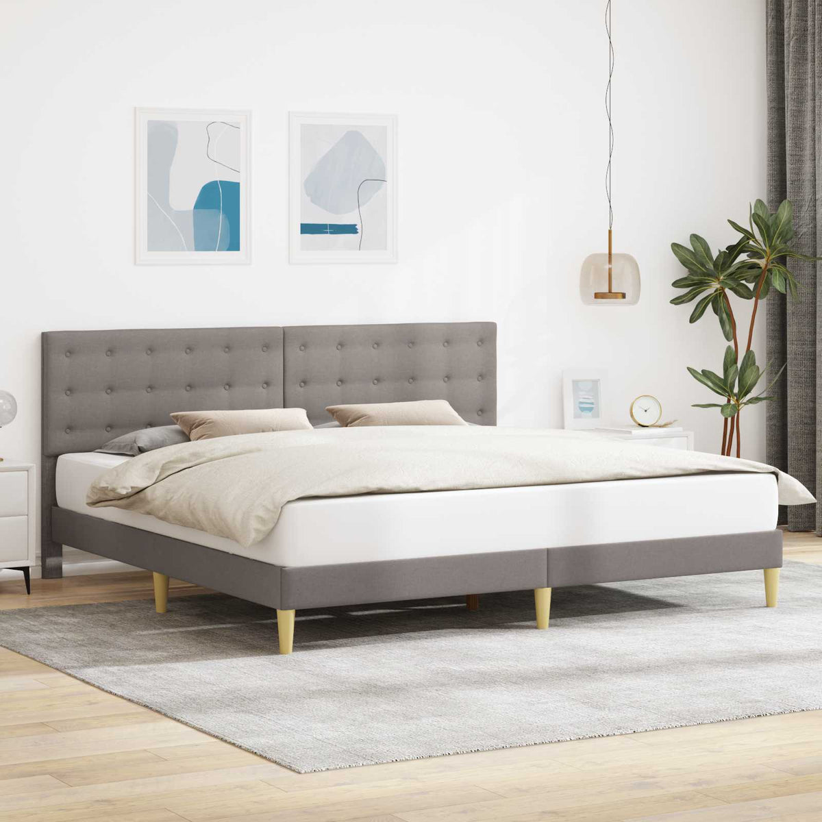 Bedframe met hoofdeinde Taupe 200 x 200 cm Stof is nu te koop bij PeponiXL, paradijselijk wonen!