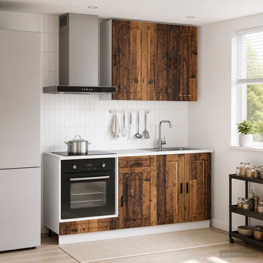 Keukenblok PORTO 5 pcs Oud hout Bewerkt hout is nu te koop bij PeponiXL, paradijselijk wonen!