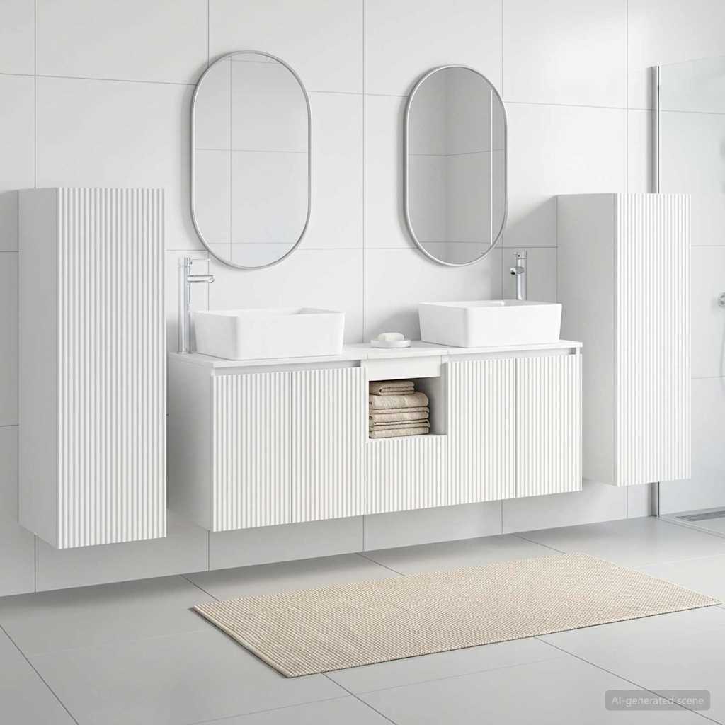 Badkamermeubelset 5 st Wit 33 x 34,5 x 100 cm Bewerkt hout is nu te koop bij PeponiXL, paradijselijk wonen!