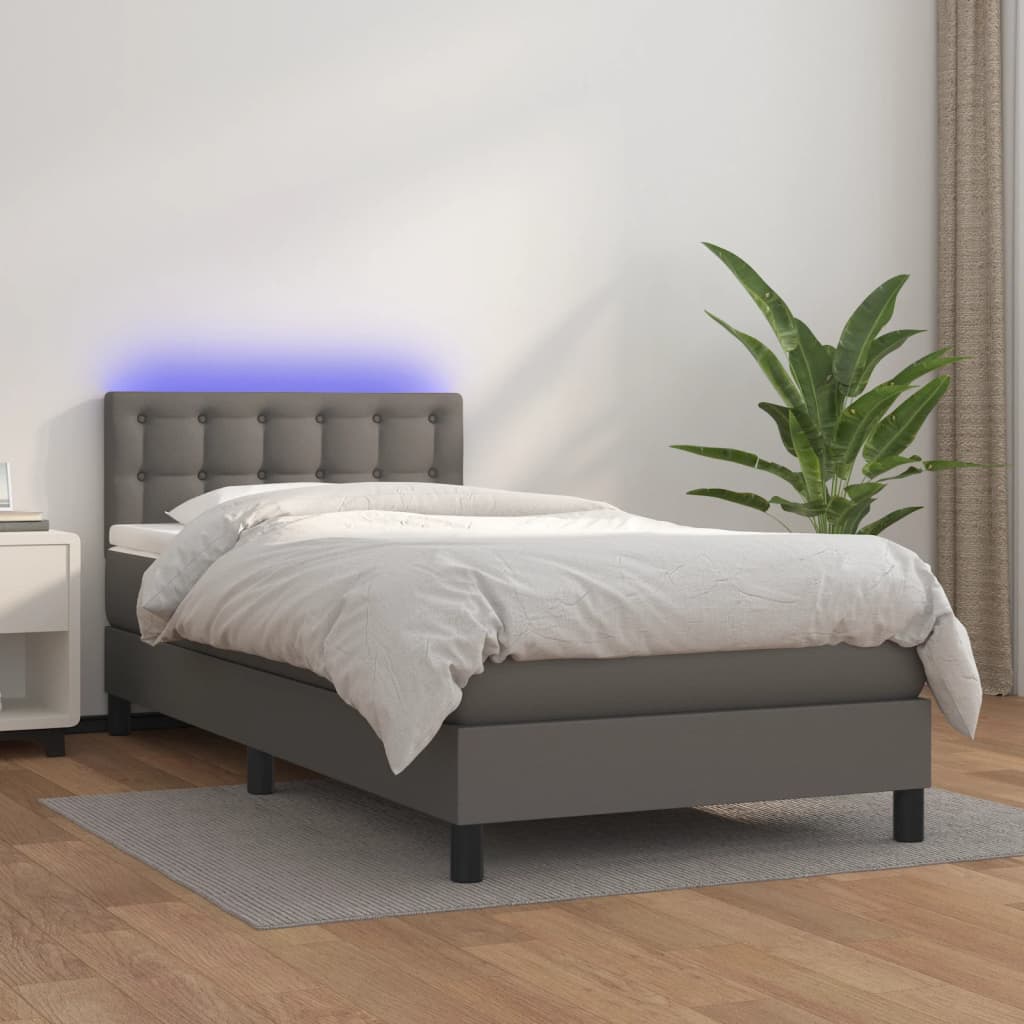 Boxspring met matras en LED kunstleer grijs 90x200 cm is nu te koop bij PeponiXL, paradijselijk wonen!