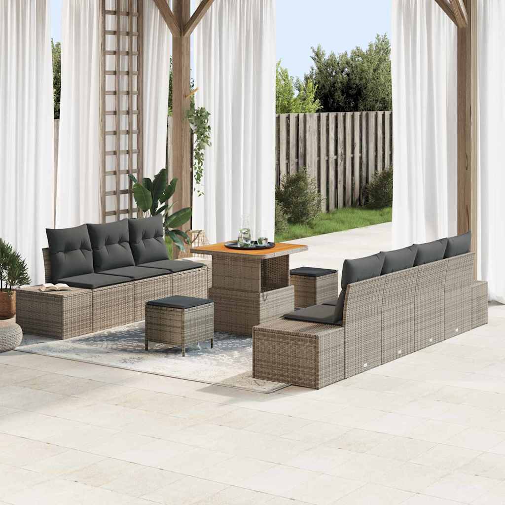 Tuinbankenset met kussen 10 pcs Grijs poly rattan is nu te koop bij PeponiXL, paradijselijk wonen!