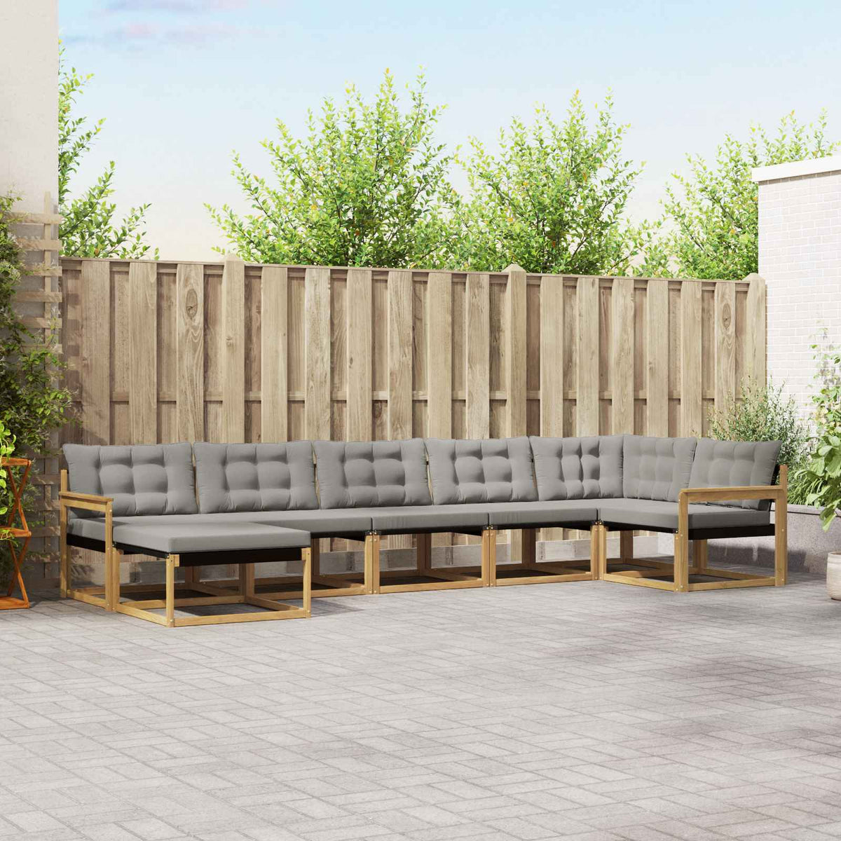 Buiten bankenset 7 pcs Wit en Lichtgrijs 406 x 168,5 x 73 cm is nu te koop bij PeponiXL, paradijselijk wonen!