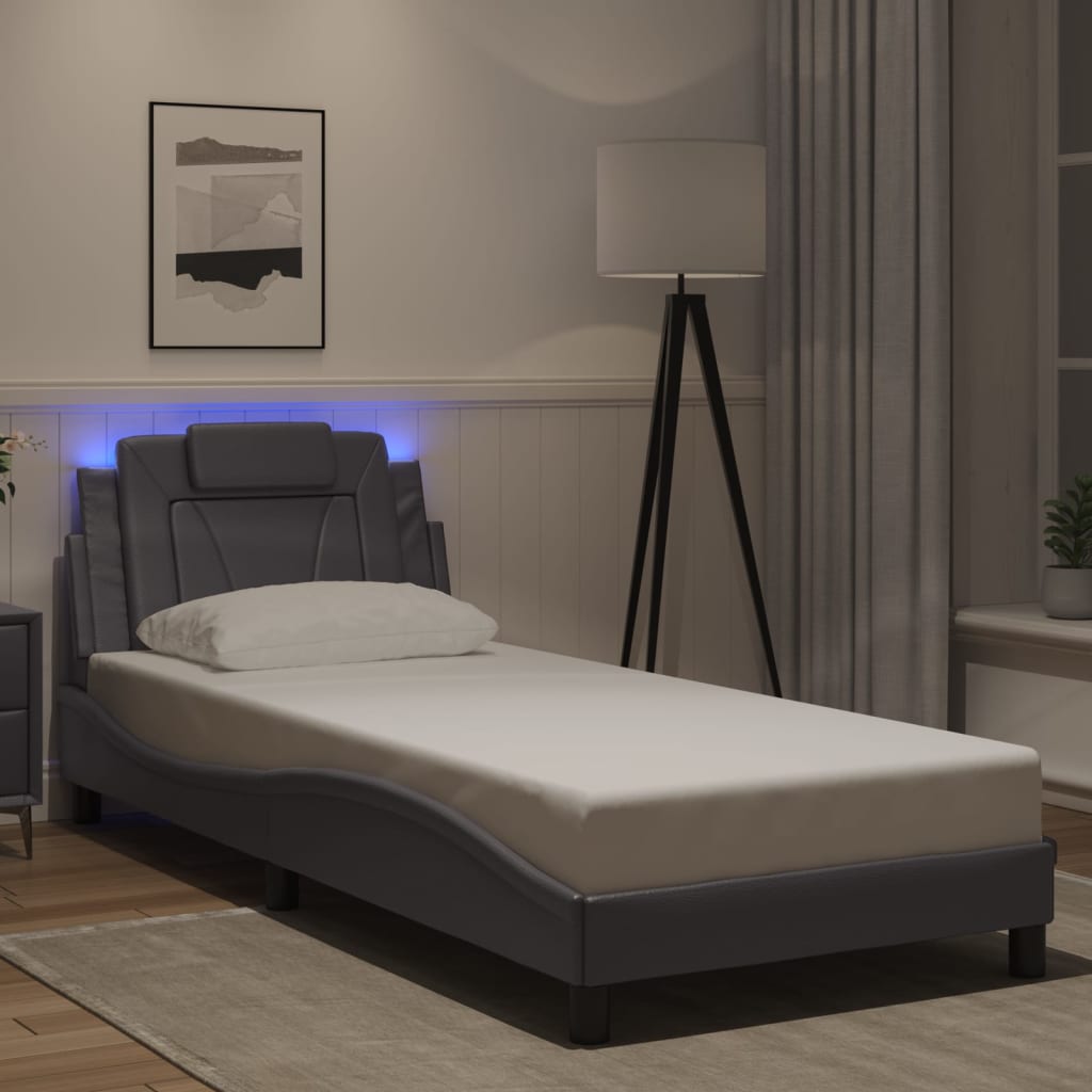 Bedframe "Viana" met LED zonder matras grijs 90x200 cm is nu te koop bij PeponiXL, paradijselijk wonen!