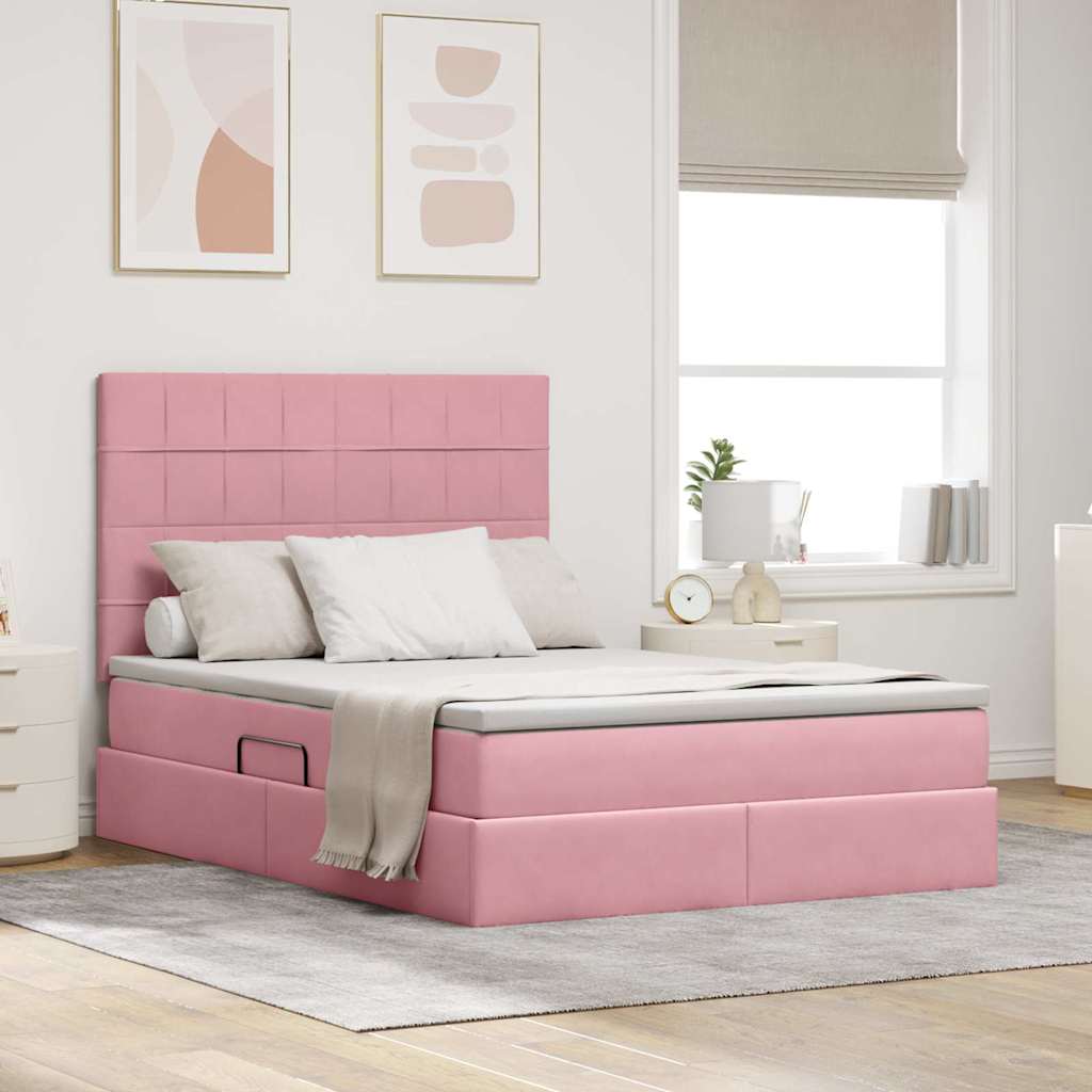 Opbergbed met LED met matras met LED Roze 140 x 200 cm Fluweel is nu te koop bij PeponiXL, paradijselijk wonen!