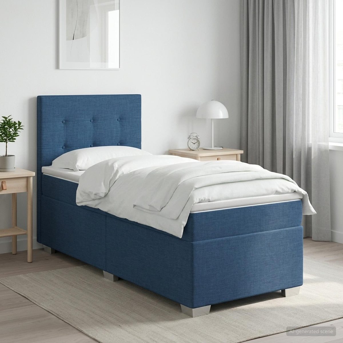 Boxspringbed met matras met hoofdeinde Blauw 90 x 190 cm Stof is nu te koop bij PeponiXL, paradijselijk wonen!