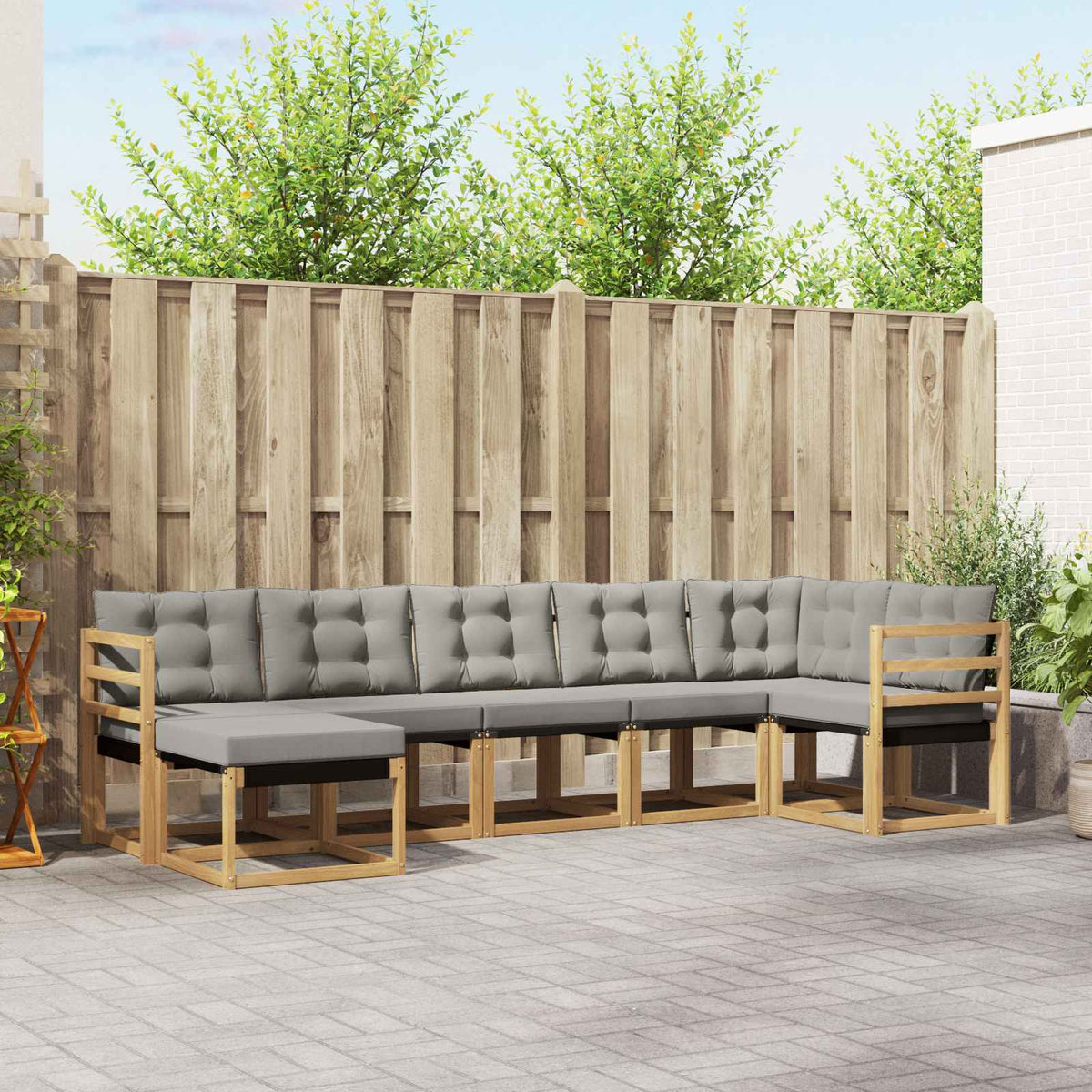 Buiten bankenset met kussen 7 pcs Wit en Lichtgrijs is nu te koop bij PeponiXL, paradijselijk wonen!