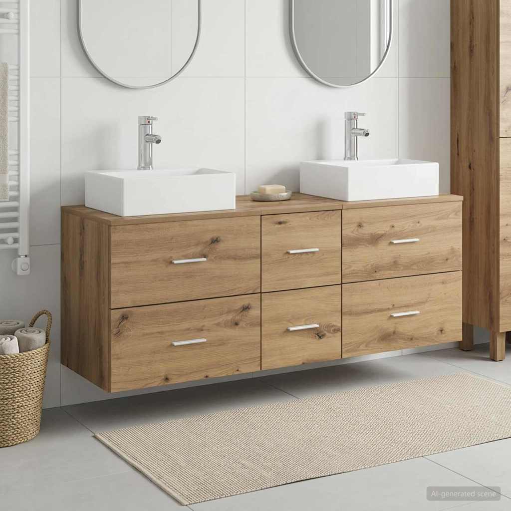 Badkamerkastenset 3 st Artisanaal eiken 49,5 x 41 x 62,5 cm is nu te koop bij PeponiXL, paradijselijk wonen!