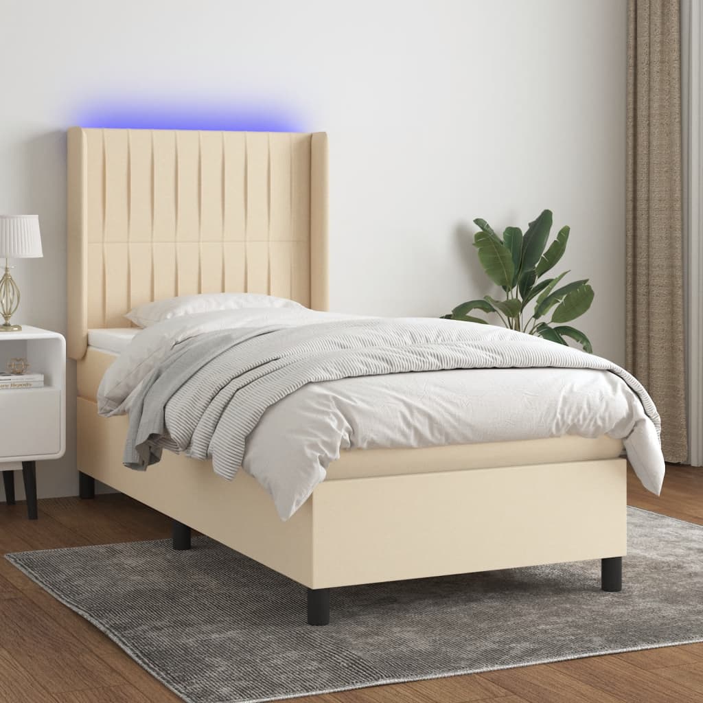 Boxspring met matras en LED stof crèmekleurig 80x200 cm is nu te koop bij PeponiXL, paradijselijk wonen!