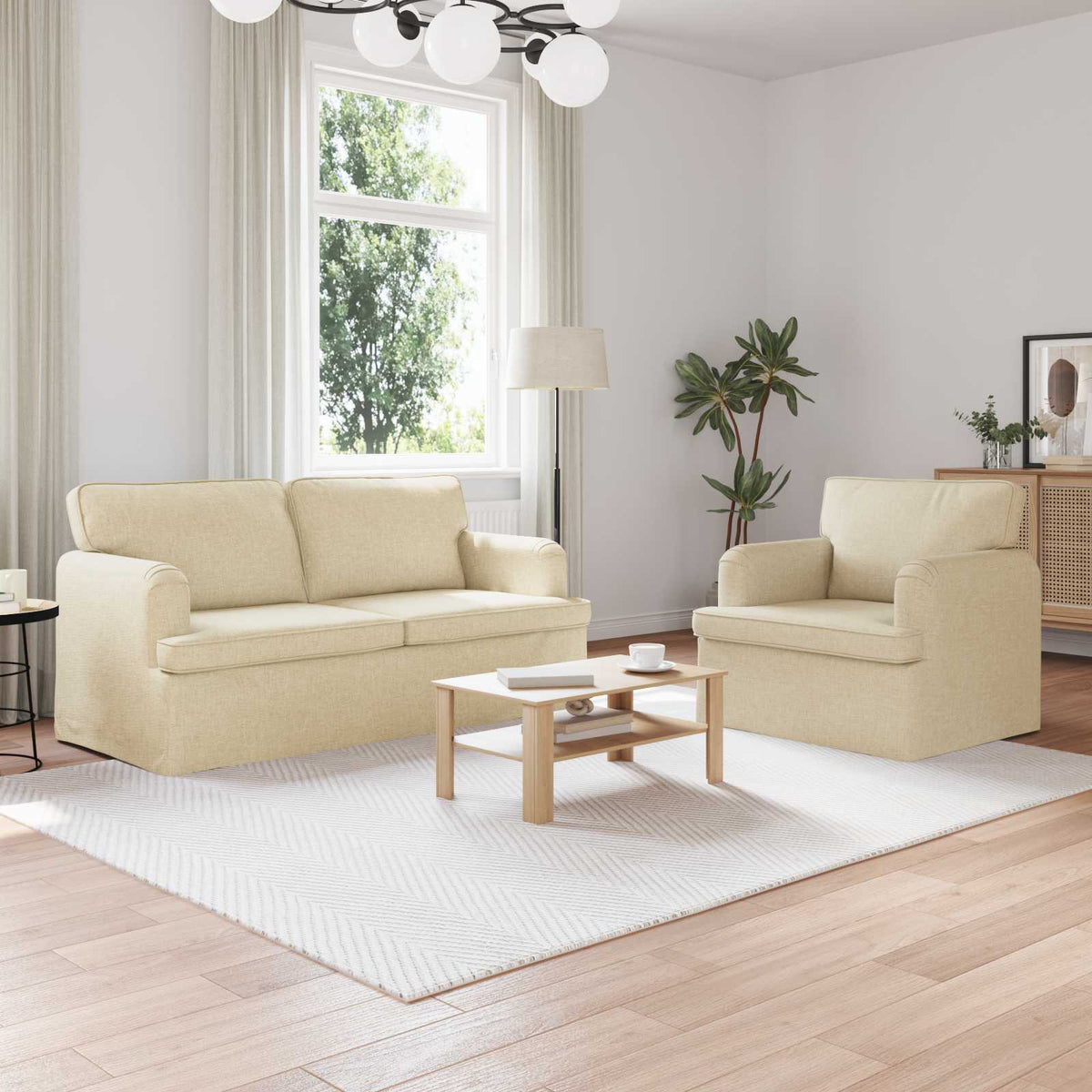Bankstel 2 pcs Crème 162 x 80 x 85 cm Stof is nu te koop bij PeponiXL, paradijselijk wonen!