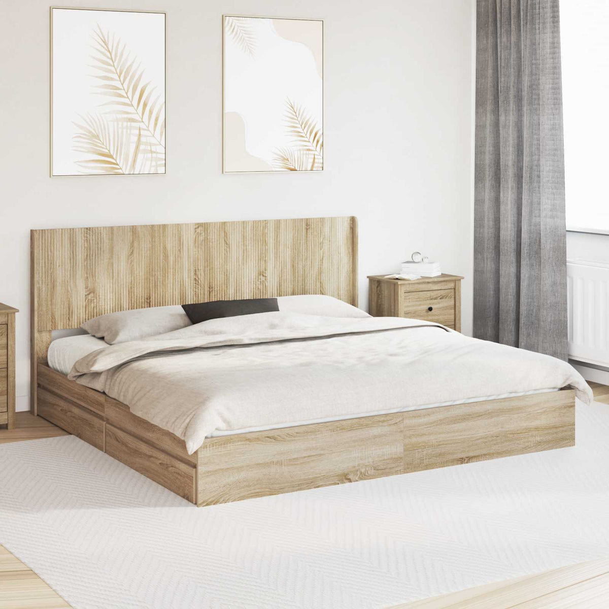 Bedframe met opbergruimte en hoofdbord Sonoma Eiken is nu te koop bij PeponiXL, paradijselijk wonen!