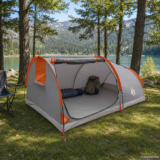 Hiking Tent Waterdicht 2-persoons Grijs en Oranje is nu te koop bij PeponiXL, paradijselijk wonen!