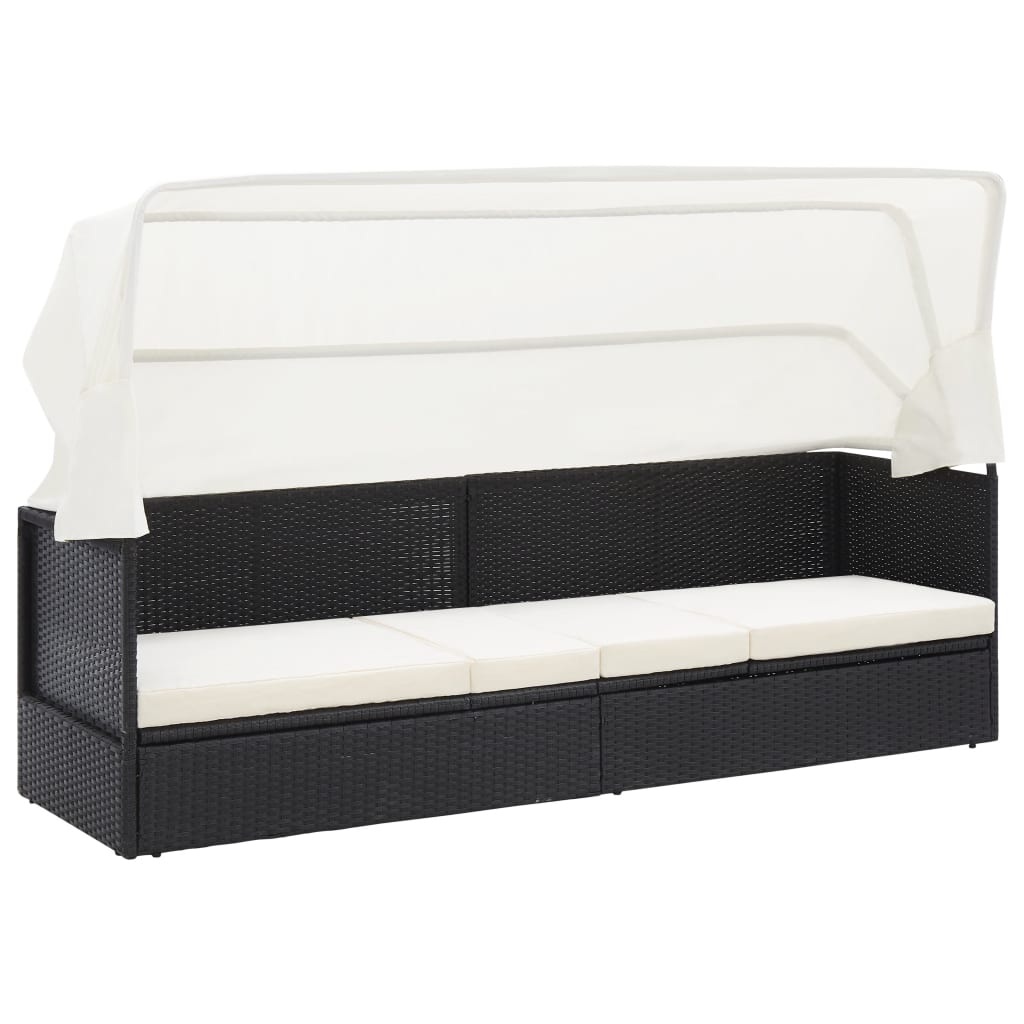 Tuinbank met luifel poly rattan zwart is nu te koop bij PeponiXL, paradijselijk wonen!