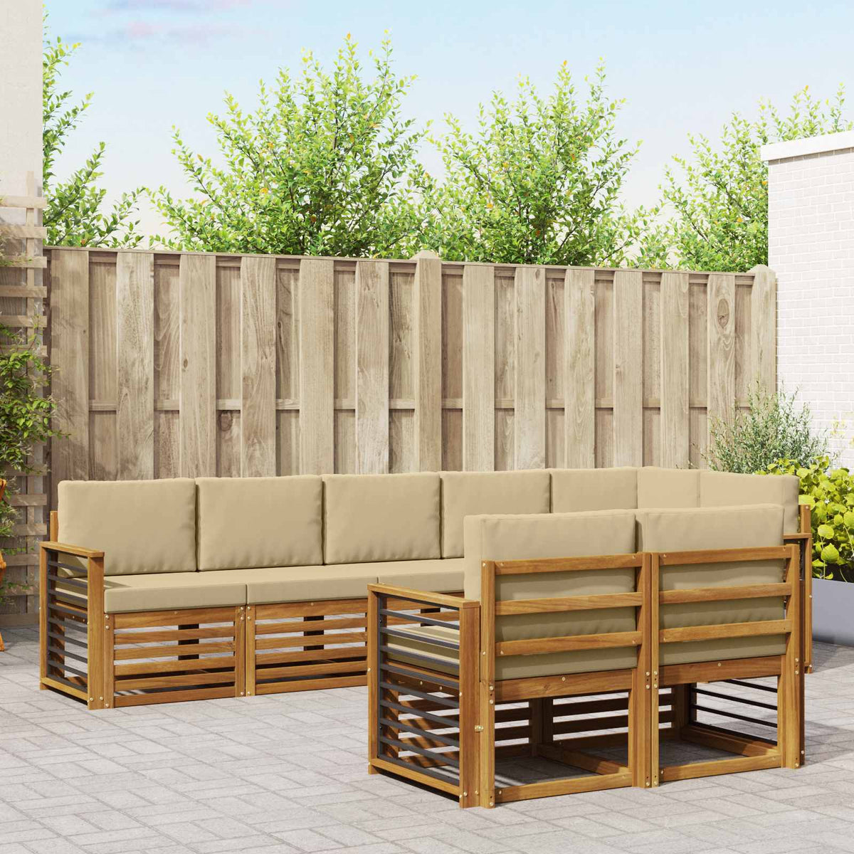 Sofa-Sets 8 pcs Natuurlijk en Beige Massief Acaciahout is nu te koop bij PeponiXL, paradijselijk wonen!