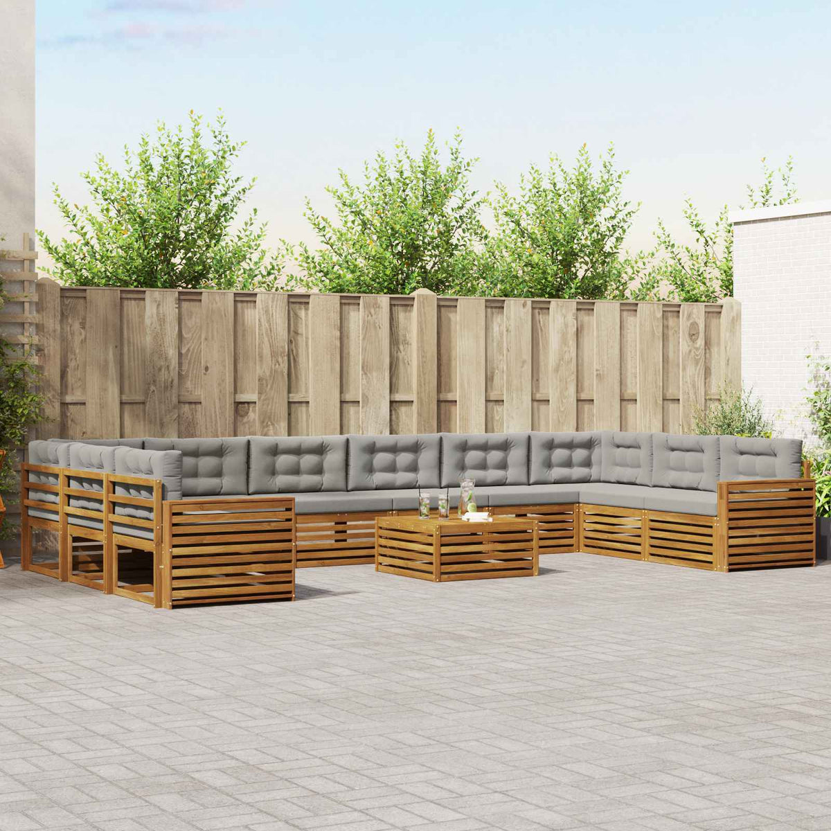 Sofa-Sets 11 pcs Natuurlijk en Lichtgrijs Massief Acaciahout is nu te koop bij PeponiXL, paradijselijk wonen!