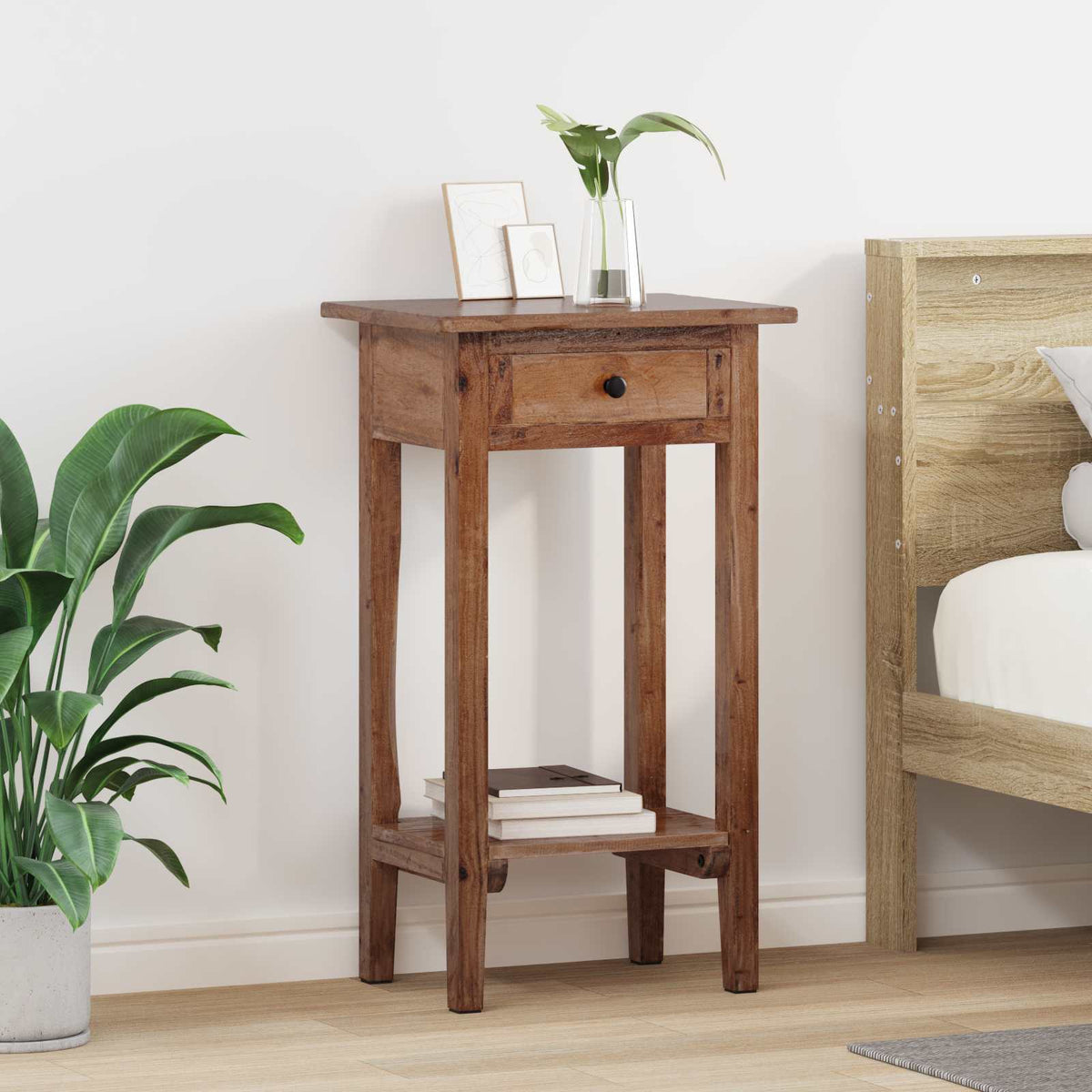 Plantenstandaard met lade Bruin 34 x 25 x 52 cm Mahoniehout is nu te koop bij PeponiXL, paradijselijk wonen!