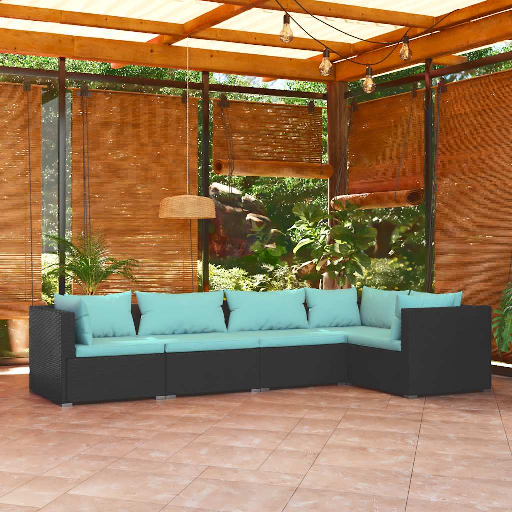 5-delige Loungeset met kussens poly rattan zwart is nu te koop bij PeponiXL, paradijselijk wonen!