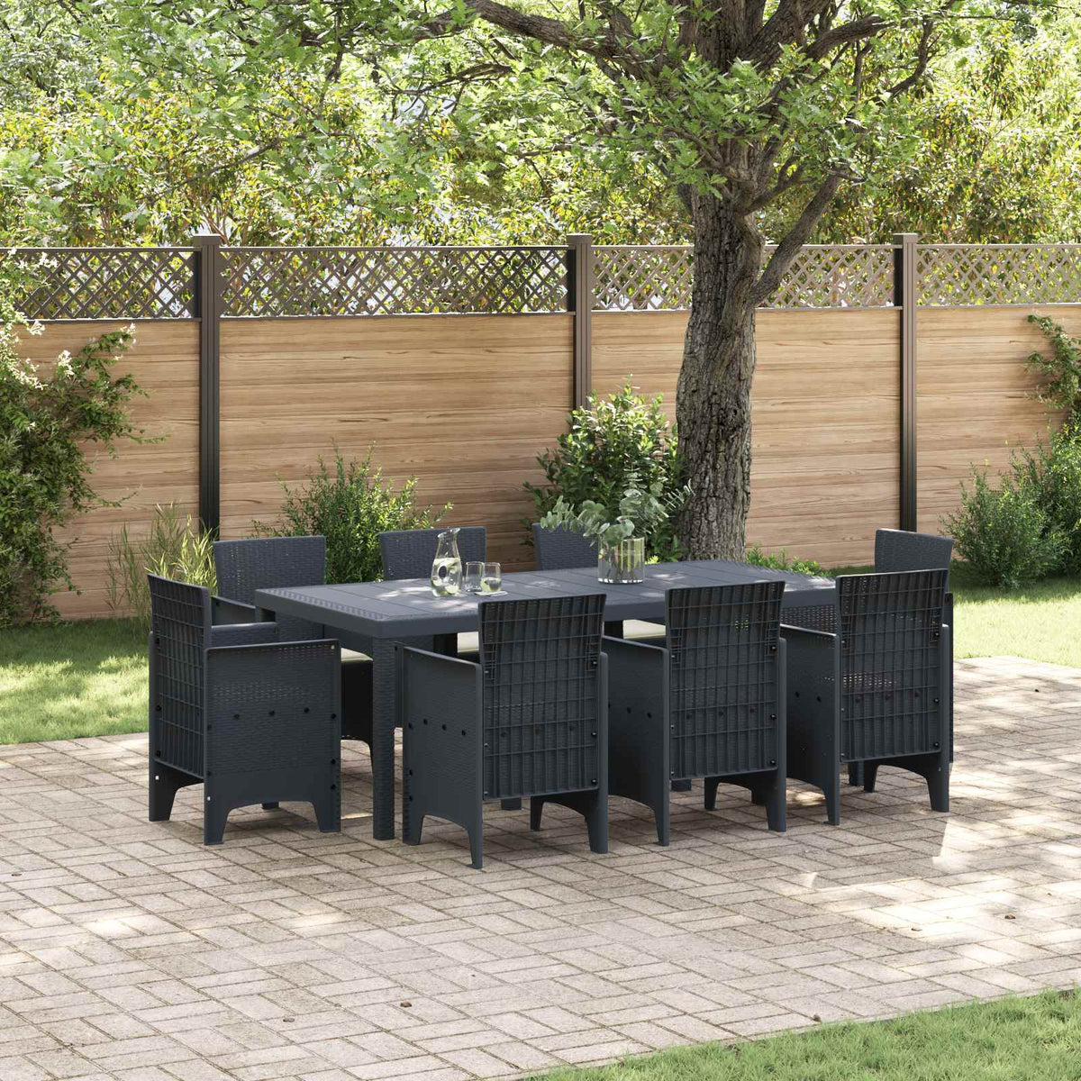Tuin eettafelset 9 pcs Antracietkleurig Polypropyleen is nu te koop bij PeponiXL, paradijselijk wonen!