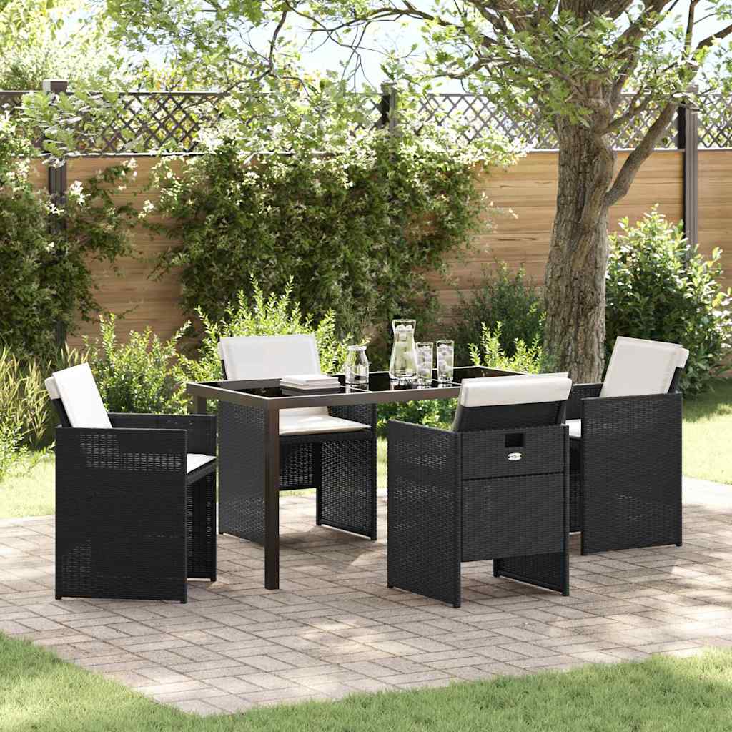 Tuin eettafelset met kussen 5 pcs Zwart poly rattan is nu te koop bij PeponiXL, paradijselijk wonen!