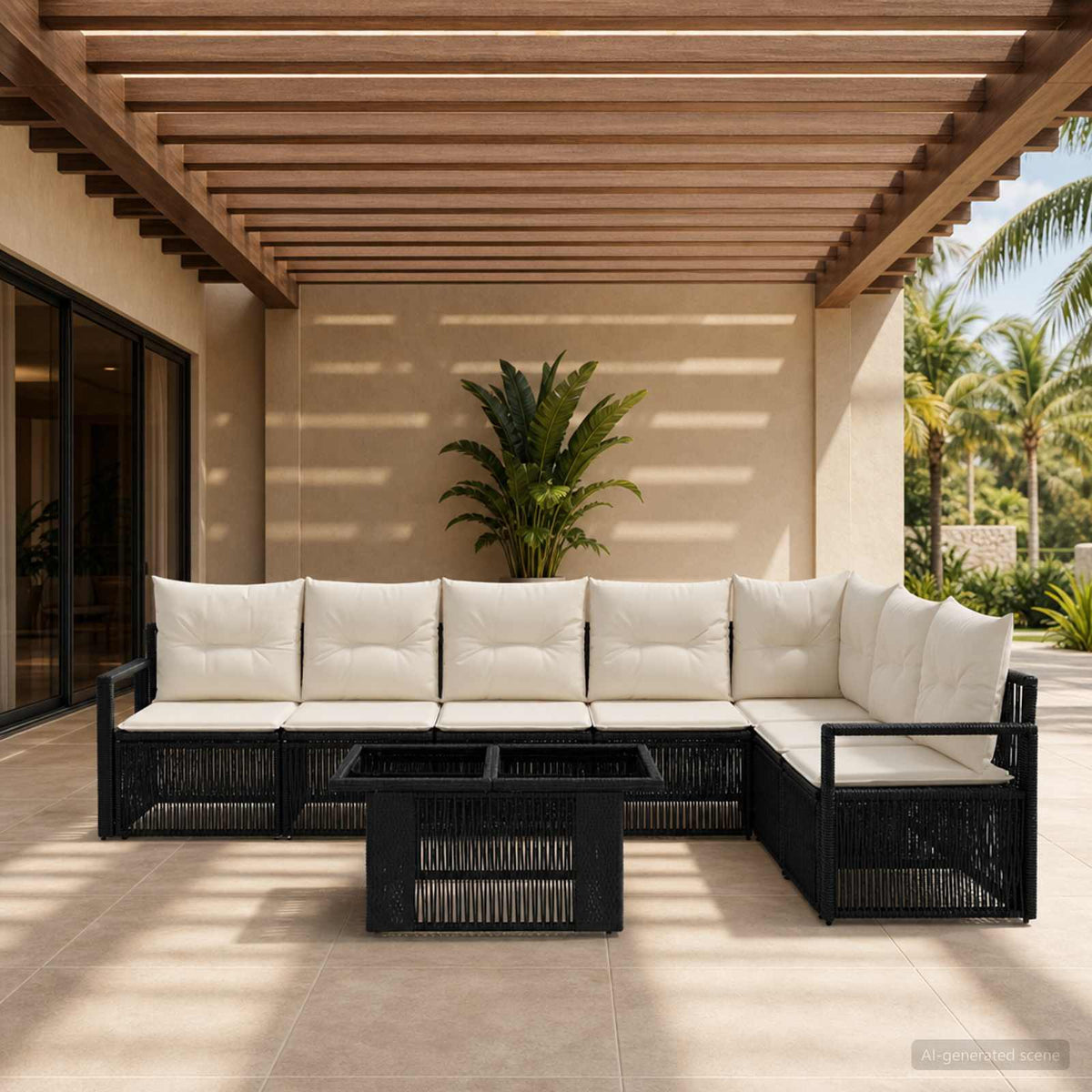 Tuinbankenset 8 st Zwart en Cream Wit poly rattan is nu te koop bij PeponiXL, paradijselijk wonen!