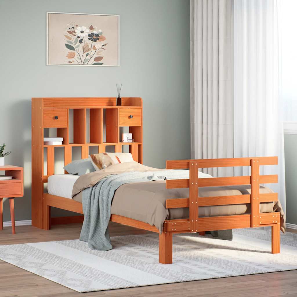Bed met boekenkast zonder matras grenenhout wasbruin 100x200 cm is nu te koop bij PeponiXL, paradijselijk wonen!