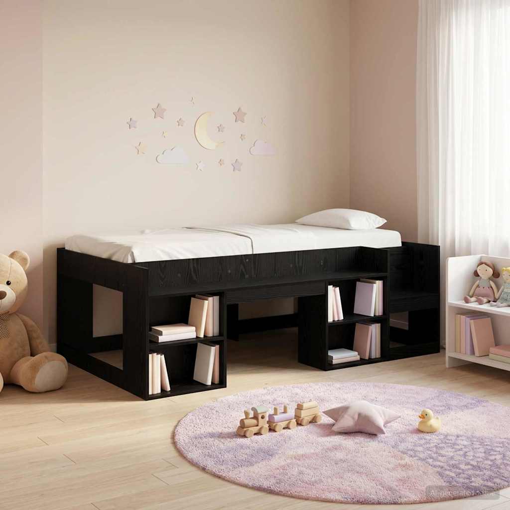 Jeugd bedframe met opbergruimte Zwart eiken 75 x 190 cm is nu te koop bij PeponiXL, paradijselijk wonen!