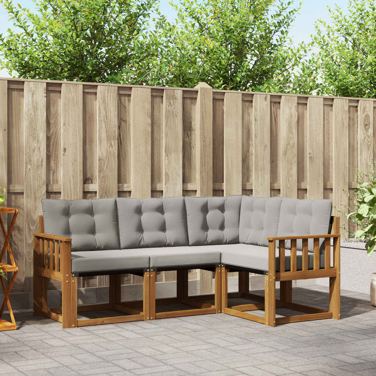 Buiten bankenset met kussen 4 pcs Natuurlijk en Lichtgrijs is nu te koop bij PeponiXL, paradijselijk wonen!