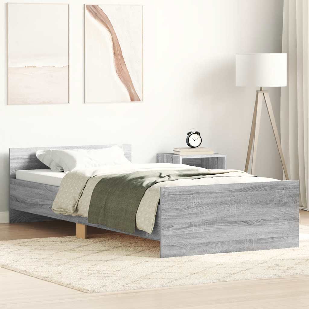 Bedframe bewerkt hout grijs sonoma eikenkleurig 100x200 cm is nu te koop bij PeponiXL, paradijselijk wonen!