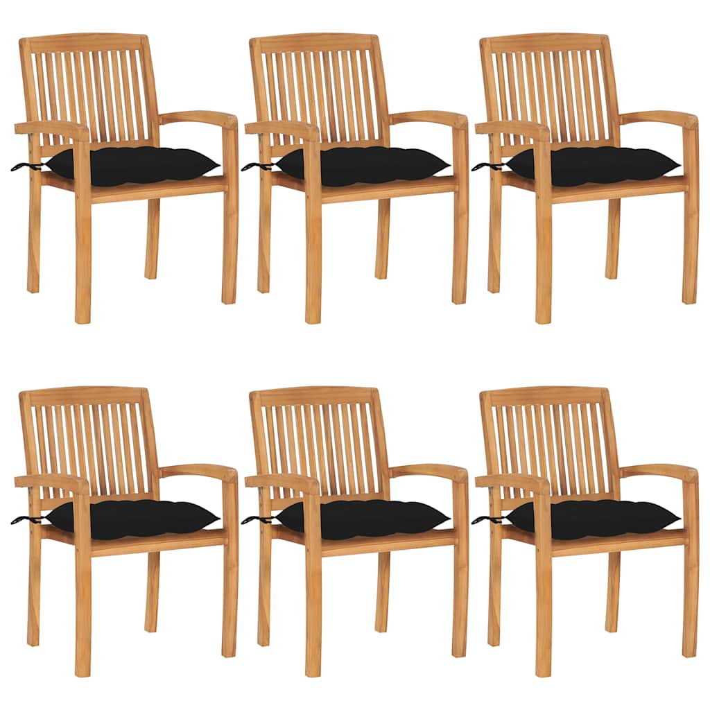 Tuinstoelen stapelbaar 6 st met kussens massief teakhout is nu te koop bij PeponiXL, paradijselijk wonen!