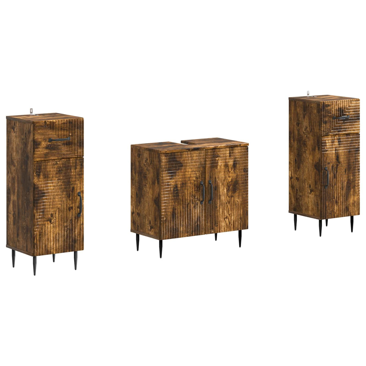 2-delige Badkamerkast Set HAARLEM Gerookt eiken Bewerkt hout is nu te koop bij PeponiXL, paradijselijk wonen!