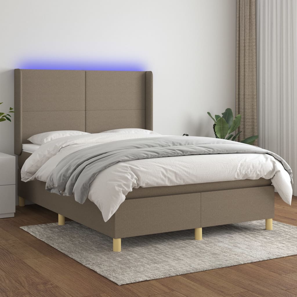 Boxspring met matras en LED stof taupe 140x200 cm is nu te koop bij PeponiXL, paradijselijk wonen!