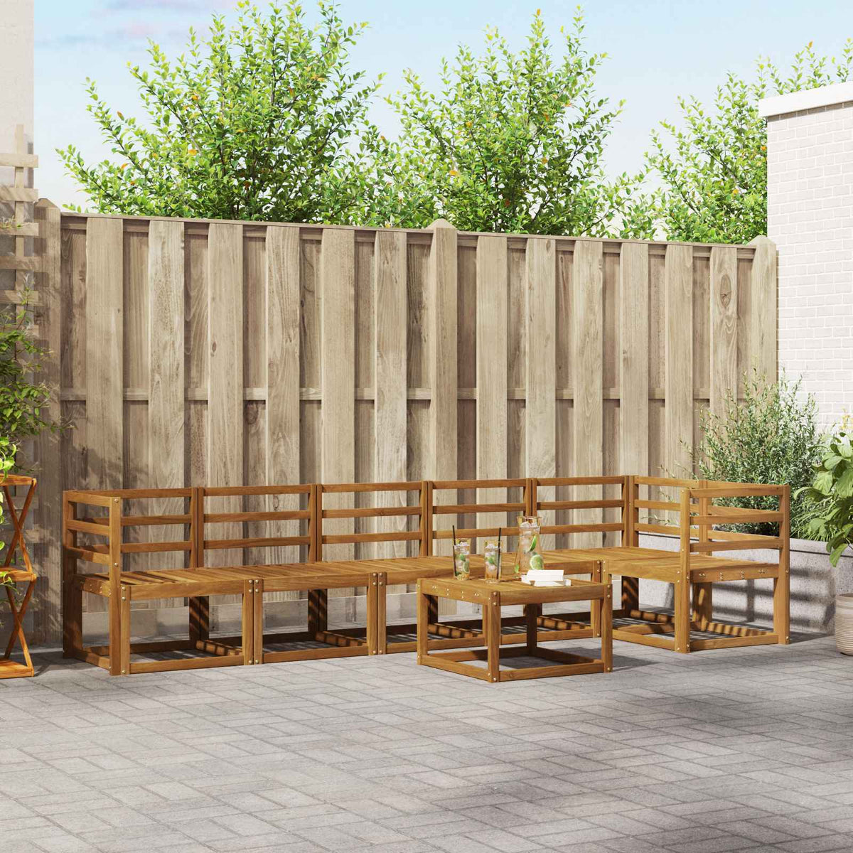 Buiten bankenset 7 pcs Naturel Massief Acaciahout is nu te koop bij PeponiXL, paradijselijk wonen!