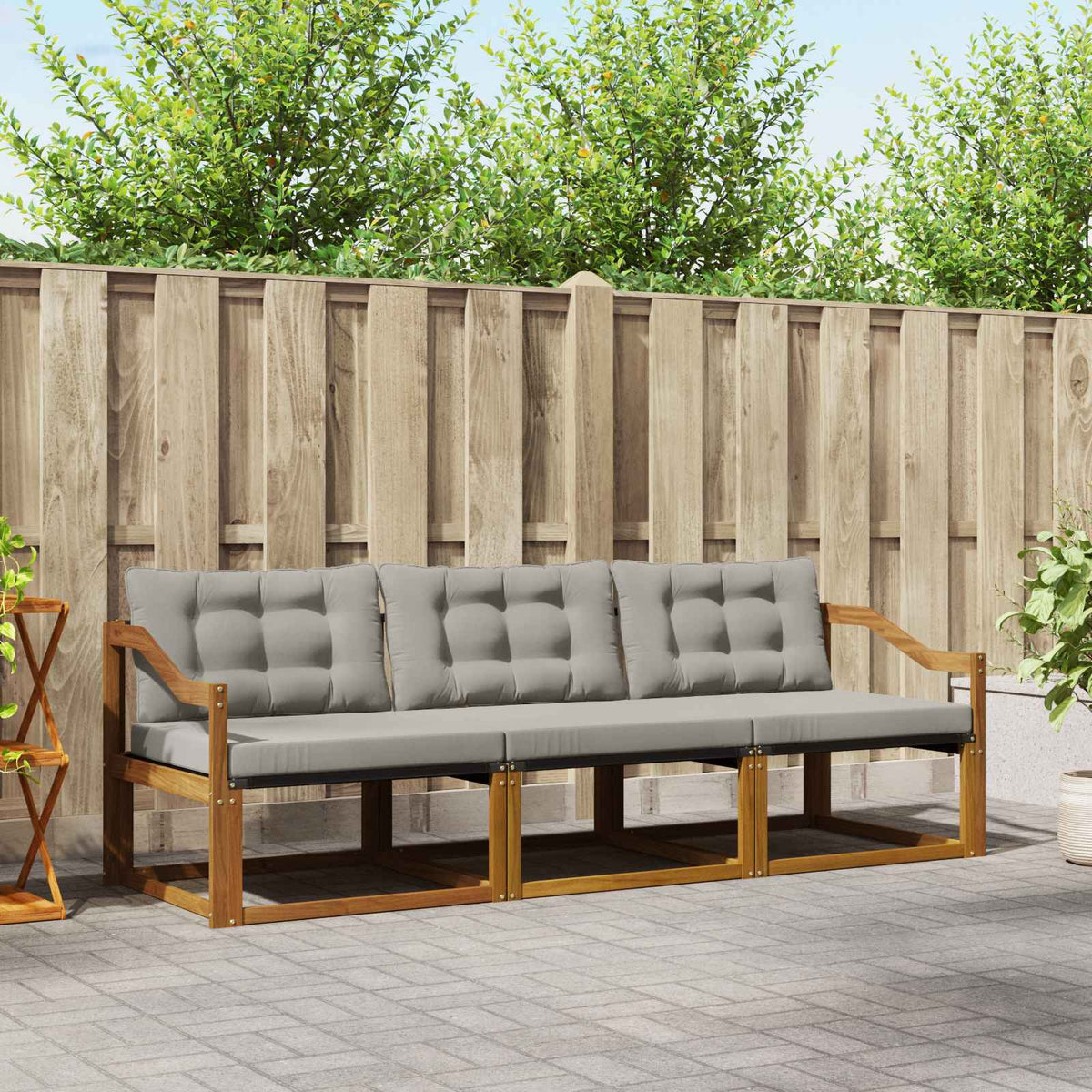 Buiten bankenset met kussen 3 pcs Natuurlijk en Lichtgrijs is nu te koop bij PeponiXL, paradijselijk wonen!