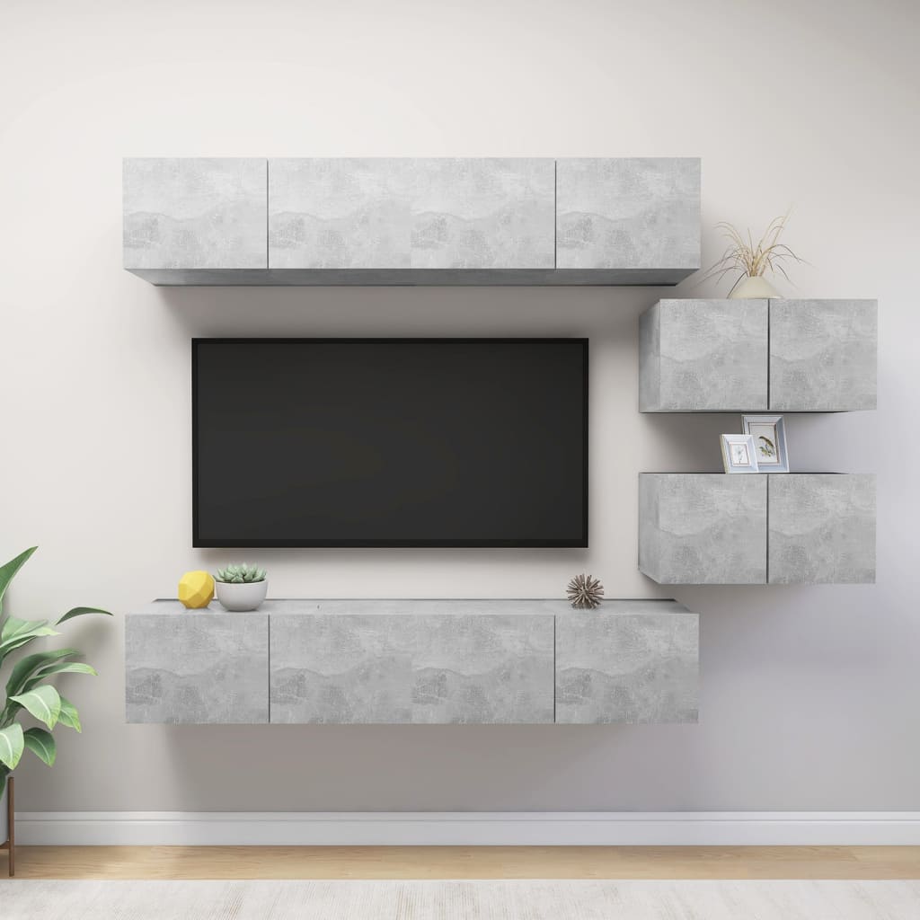 6-delige Tv-meubelset bewerkt hout betongrijs is nu te koop bij PeponiXL, paradijselijk wonen!