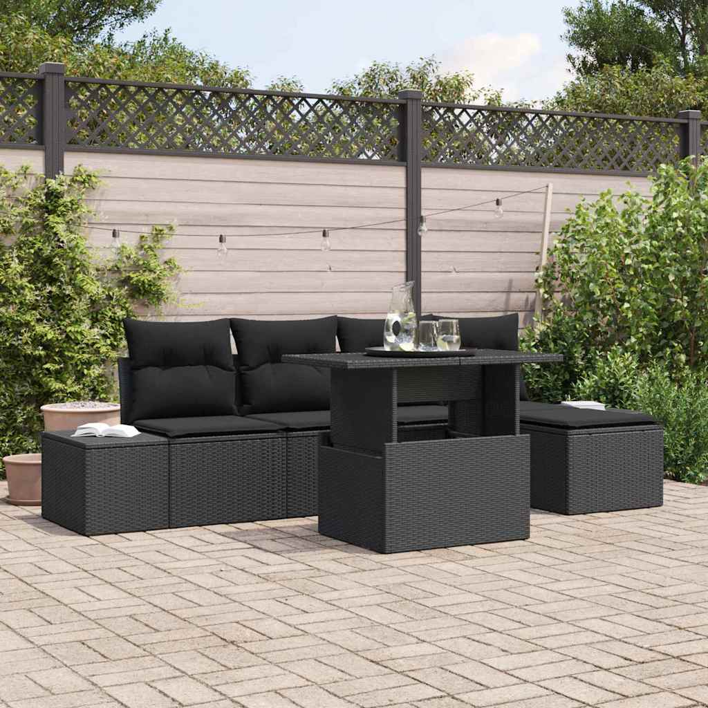 Tuin Sofa Set met kussen met opslag 6 pcs Zwart poly rattan is nu te koop bij PeponiXL, paradijselijk wonen!