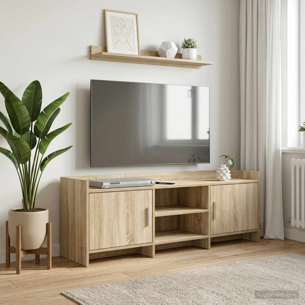 TV-kast 130 x 33 x 47 cm Sonoma Eiken Bewerkt hout is nu te koop bij PeponiXL, paradijselijk wonen!