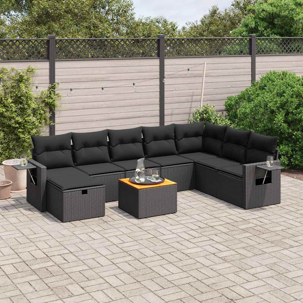 9-delige Loungeset met kussens poly rattan zwart is nu te koop bij PeponiXL, paradijselijk wonen!