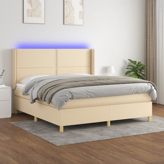 Boxspring met matras en LED stof crèmekleurig 180x200 cm is nu te koop bij PeponiXL, paradijselijk wonen!