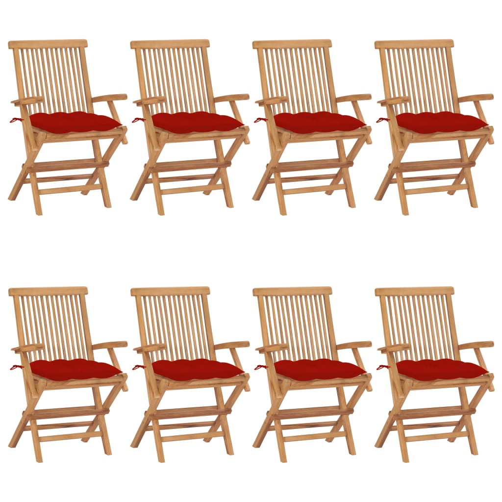Tuinstoelen 8 st met rode kussens massief teakhout is nu te koop bij PeponiXL, paradijselijk wonen!