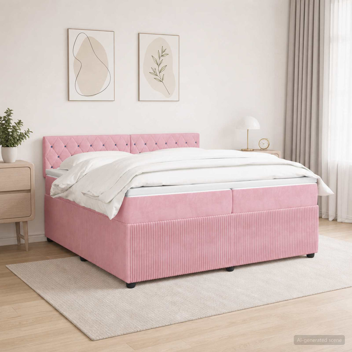 Boxspringbed met matras Roze 200 x 200 cm Fluweel is nu te koop bij PeponiXL, paradijselijk wonen!