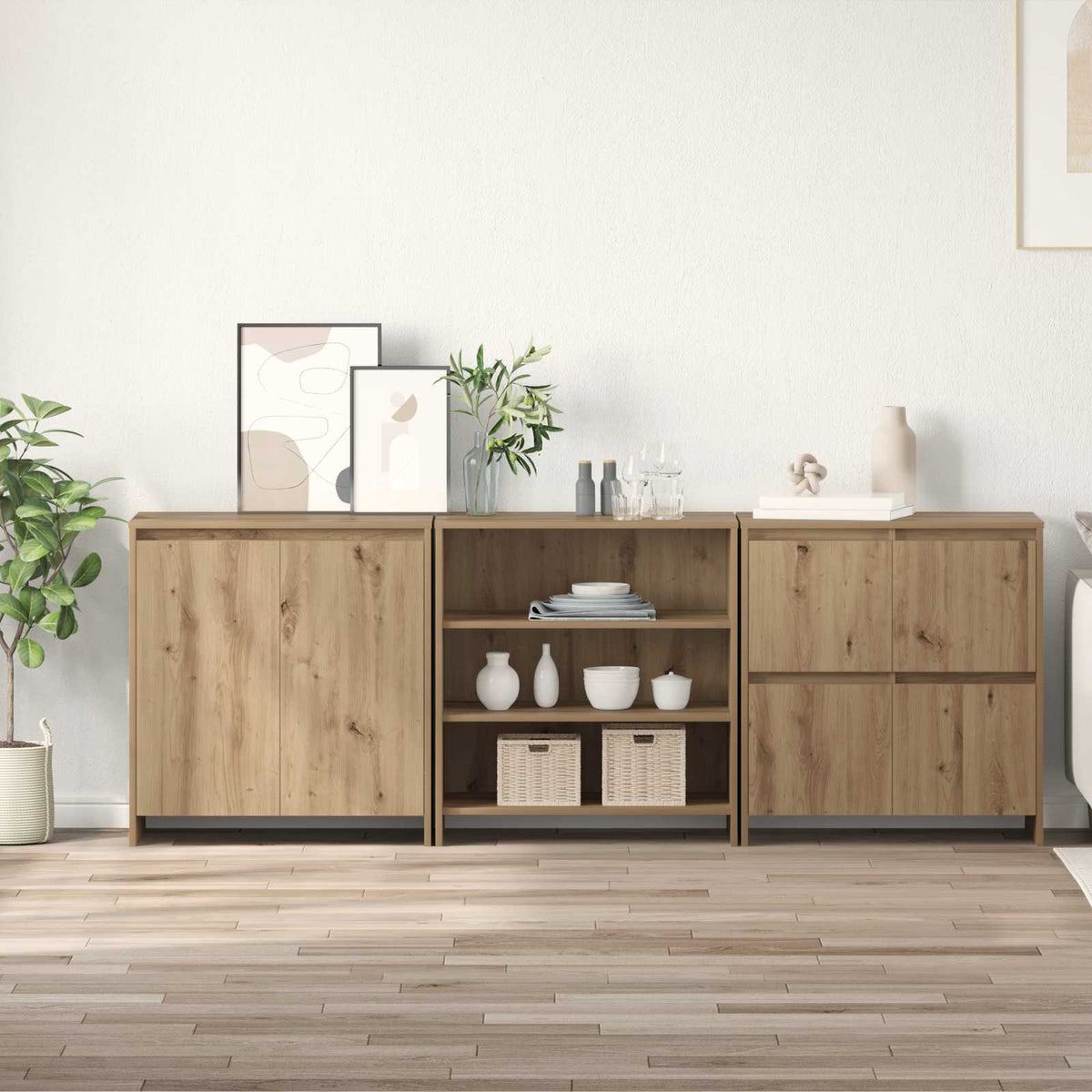 Dressoir 3 pcs Artisan Eiken 70 x 41 x 75 cm Bewerkt hout is nu te koop bij PeponiXL, paradijselijk wonen!