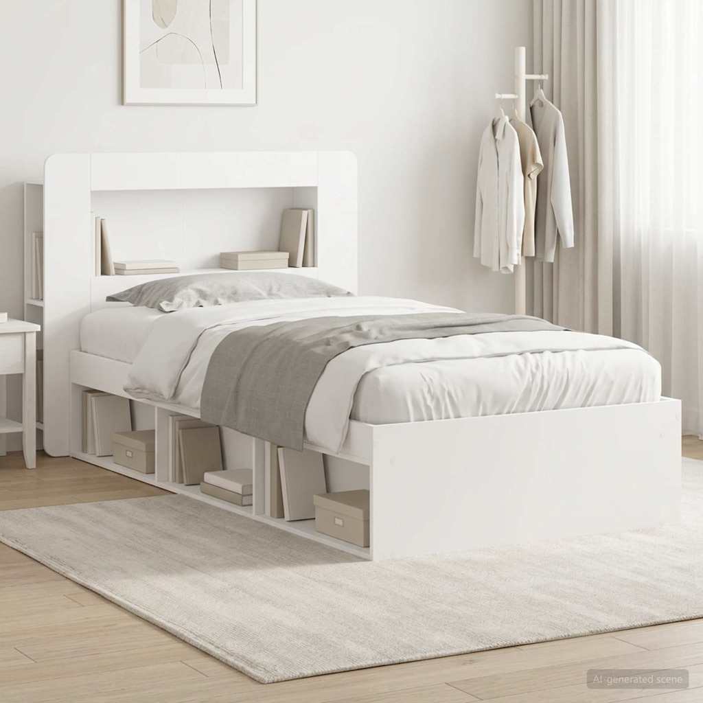 Bedframe met opslag met hoofdeinde Wit 90 x 190 cm Bewerkt hout is nu te koop bij PeponiXL, paradijselijk wonen!
