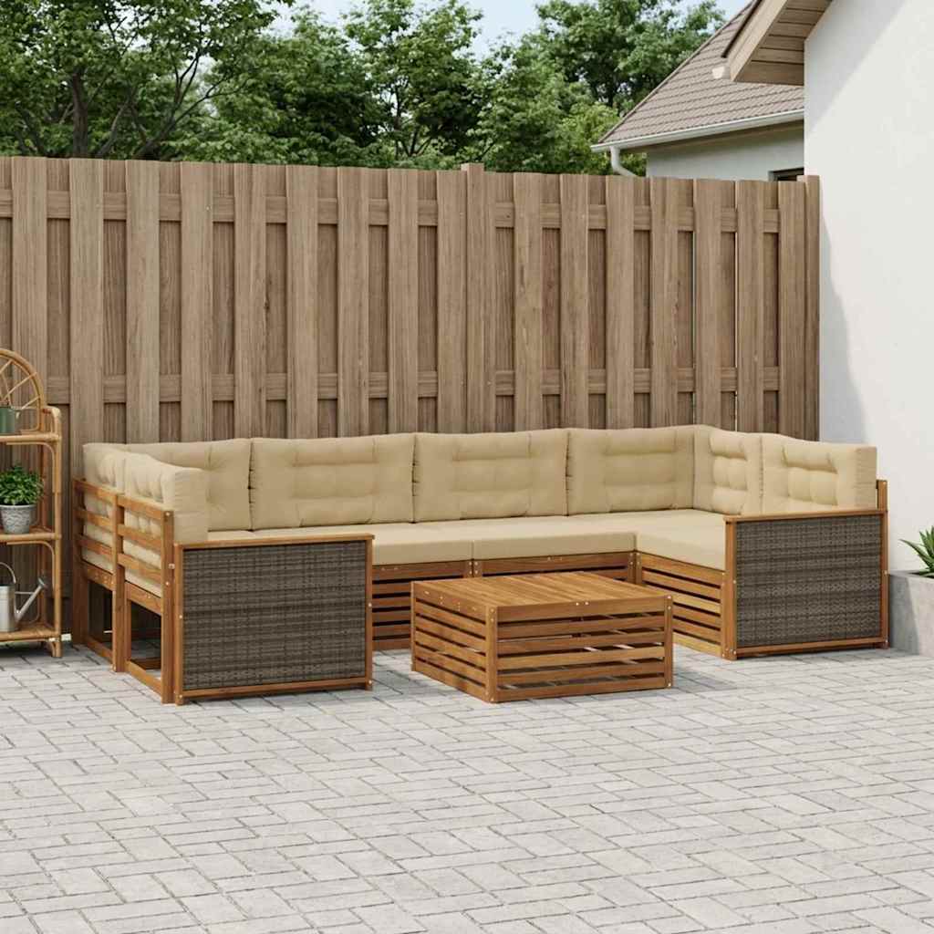 Buiten bankenset met kussen 7 pcs Natuurlijk en Beige is nu te koop bij PeponiXL, paradijselijk wonen!