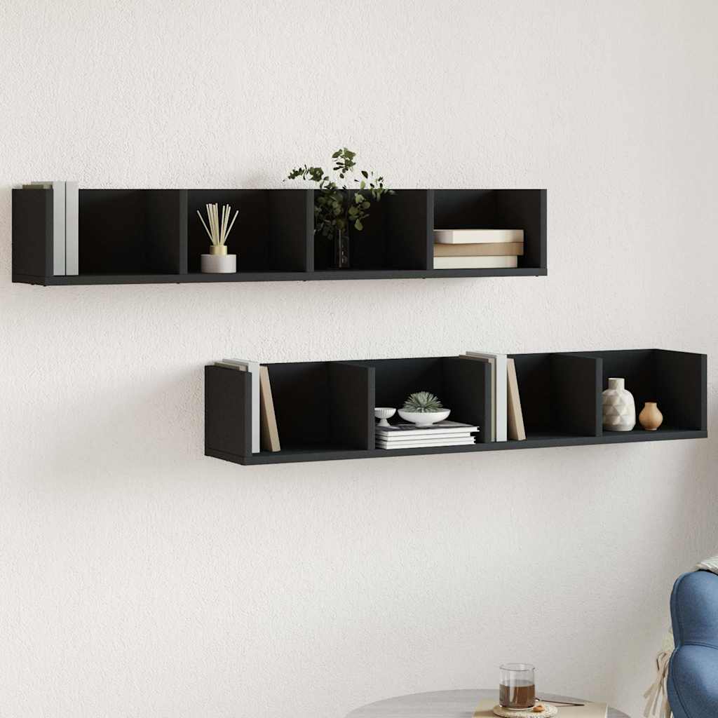 Wandkasten 2 st 99x18x16,5 cm bewerkt hout zwart is nu te koop bij PeponiXL, paradijselijk wonen!