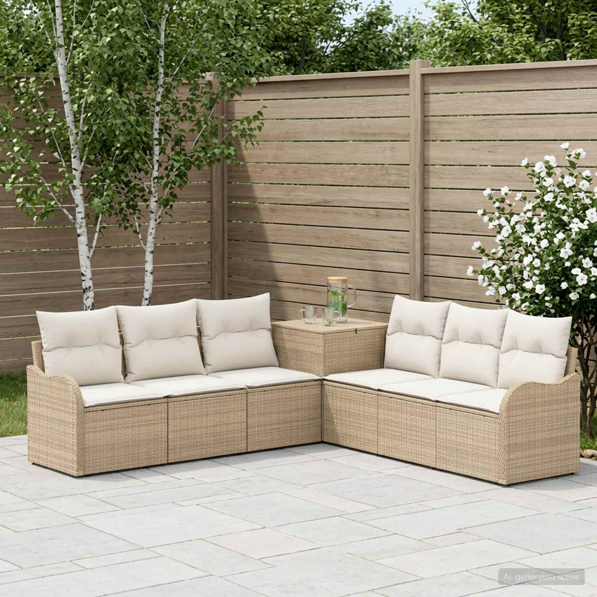 Bankstel 7 st Beige en Crème Wit Poly Rattan en Staal is nu te koop bij PeponiXL, paradijselijk wonen!
